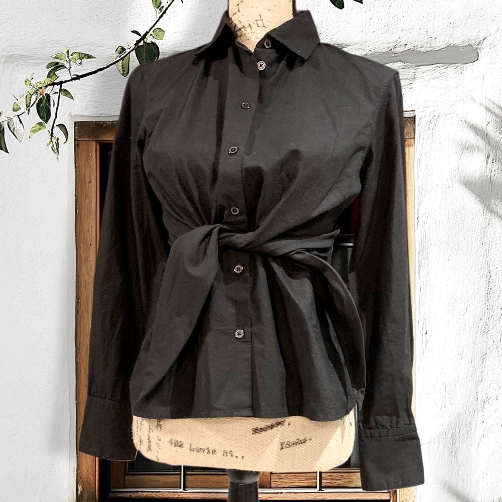 Grammar The Conjunction Shirt Women's Black Button-Up with Tie Waist 4